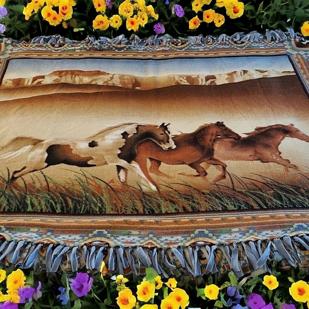 Horse throw blanket, fleece, blue, western, country